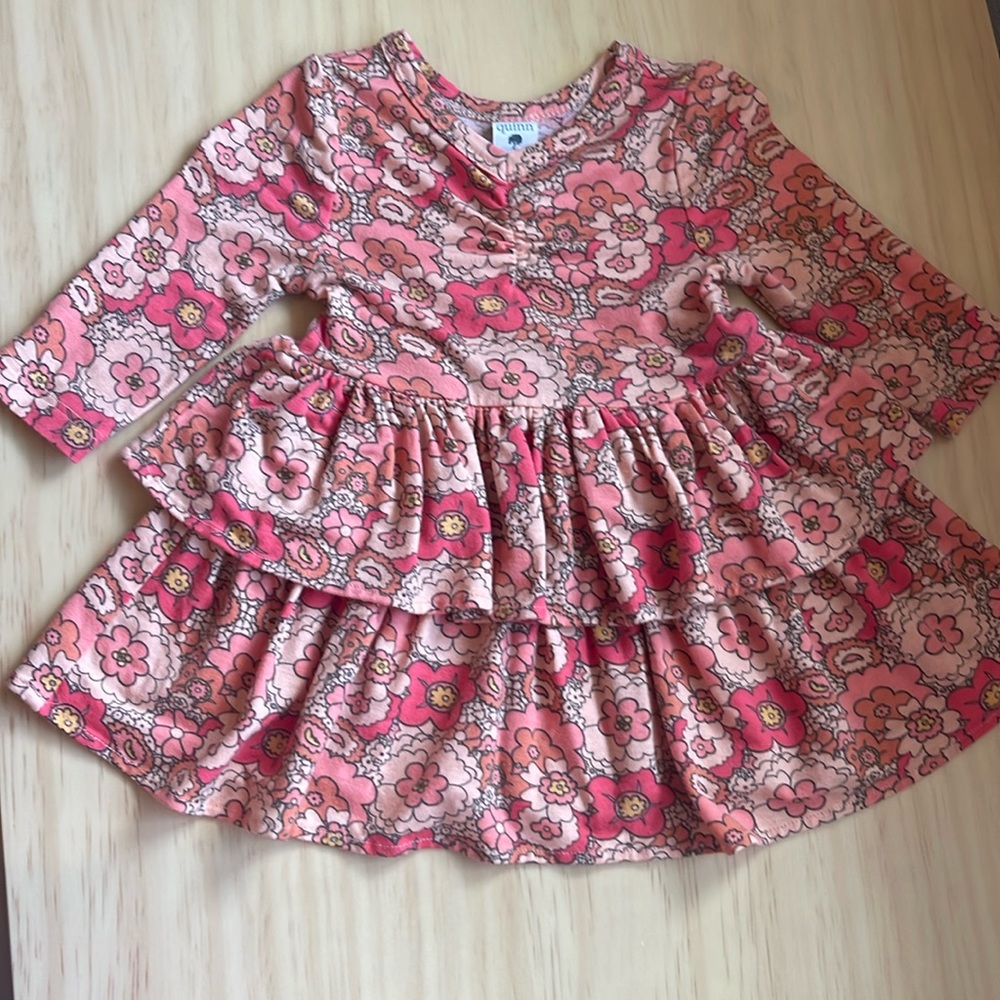 Kate Quinn mod 60’s floral modal long sleeve ruched ruffle dress